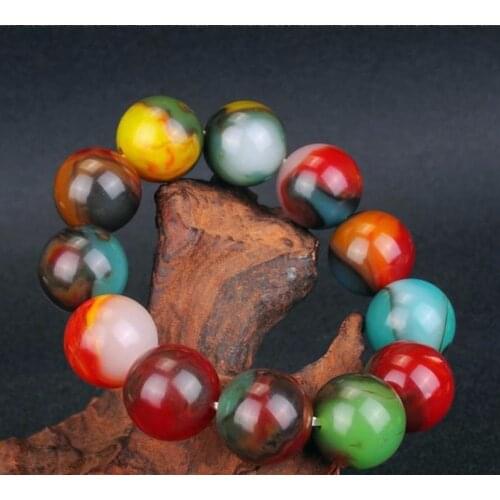 Natural Color Jade Hand Carved 16mm Round Bead Bracelet Fashion Boutique Jewelry Mens and Womens Color Round Bead Bracelet