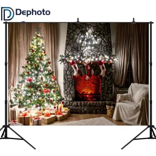 Dephoto Fireplace Curtain chair Christmas Decor Photography Backgrounds Customized Photographic Backdrops For Photo Studio