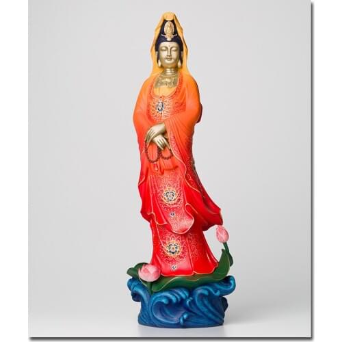 21.6in Chinese Art Deco Pure Brass Kwan-yin Guanyin Bodhisattva Buddha sculpture Decoration Home Furnishings Gift Statue