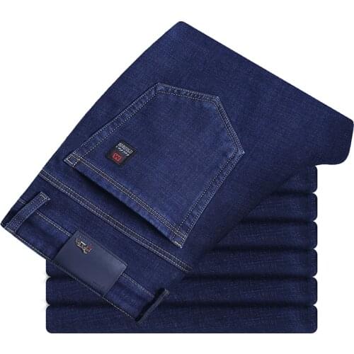 2021 Autumn Business Fashion Jeans Stretch Straight-Leg Loose-Fitting Casual Pants Male High-End Brand Classic Denim Trousers