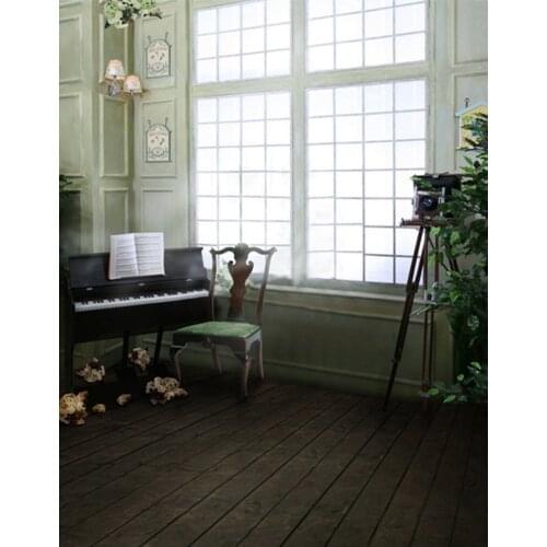 Wooden Floor Living Room Piano Photography Backdrops Photo Props Studio Background 5x7ft
