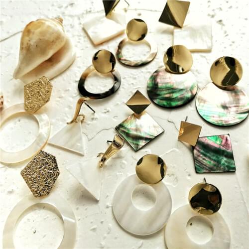 IF YOU Geometric Round Shell Pendant Earrings Dangle earrings for women Fashion Gold Korean Earrings Boho Glamour Jewelry 2019