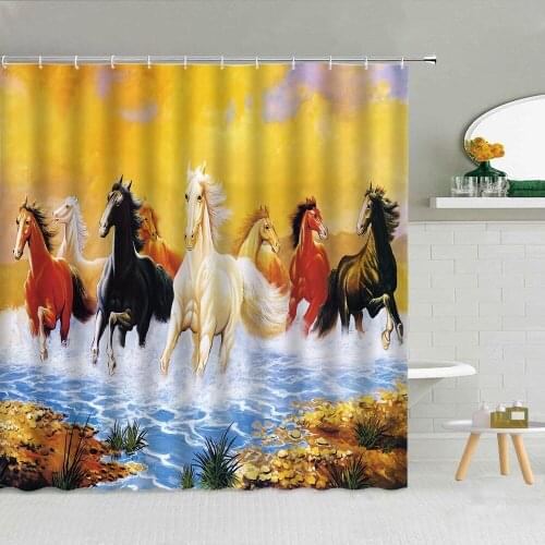 Running Horse Western Cowboy Shower Curtain Oil Painting Animal Galloping Horses Bathroom Supplies Fabric Home Decor With Hooks