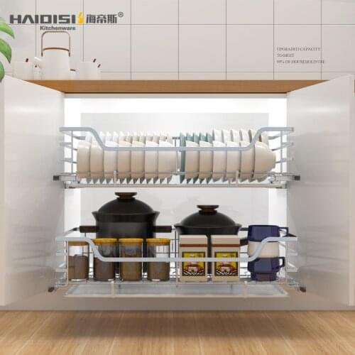 Stainless steel kitchen pull basket cabinet pull basket drawer type dish rack seasoning rack
