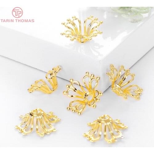 20PCS 17x6.5MM Hole 2MM 24K Gold Color Plated Brass Flower Beads Caps High Quality Diy Jewelry Accessories