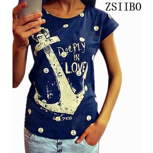 Summer tops tees ladies short t shirt women Boat anchor t-shirt female t shirt woman clothes plus size