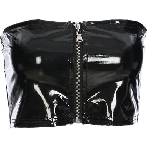 Hot Fashion Women Leather Crop Top Sexy Club Tube Tops Bralette Bustier Brassier Black Crop Tops