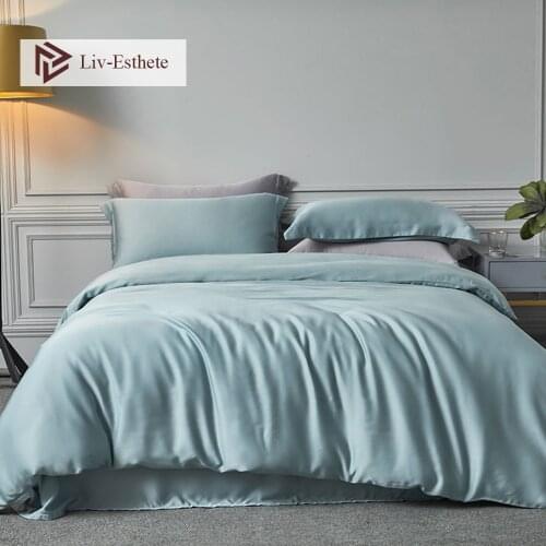Liv-Esthete Nature 100% Silk Noble Blue Bedding Set Beauty Healthy Duvet Cover Double Queen King Bed Linen Set Free Shipping