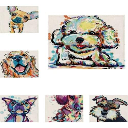 Cute Pet Animal Coaster Poodle Chihuahua Golden Retriever Kitchen Restaurant Washable Placemat Napkin Cloth Polyester Custom