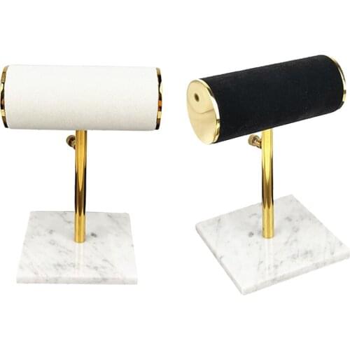 Marble Base Velvet T-BAR Jewelry Display Stand Watch Holder for Bracelet Bangle