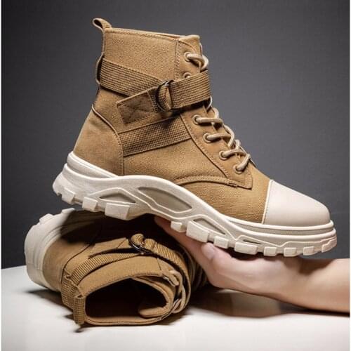 Men Military Boots Outdoor Fashion Canvas High Top Shoes Men Casual Shoes Ankle Boots Black Chelsea Boots Zapatos De Hombre