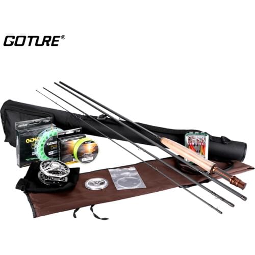Goture Fly Fishing Reel Rod Set with Fly Line Lures Bag Full Kit 5/6 7/8 Fly Reel Rod Combo Fishing Accessories
