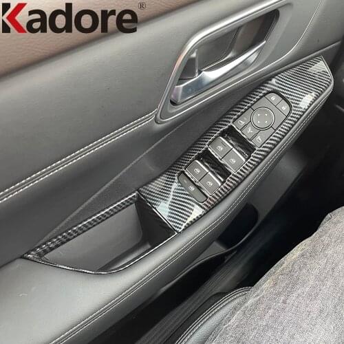 For Nissan Rogue X-trail 2021 2022 Carbon Fiber Door Window Lift Switch Panel Cover Trim Frame Car Interior Accessories 4pcs LHD
