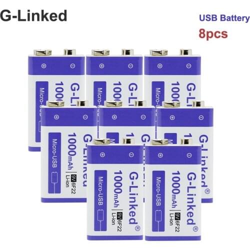 G-Linked 8PCS 9V Rechargeable Battery 1000mAh Lithium Li-ion Rechargeable Battery 9V 6F22 Battery Rechargeable