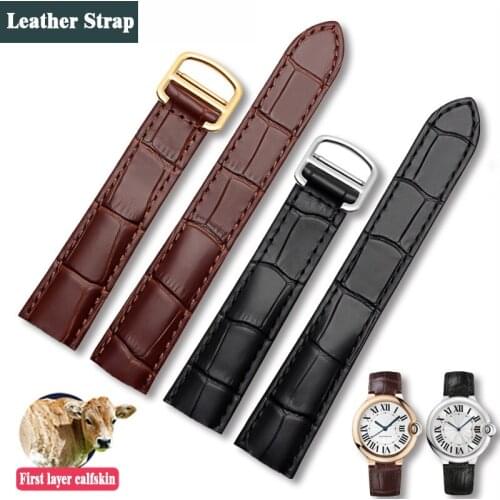 Men lady Watch Accessorie Folding Buckle Cowhide 16 18 20 21 22 24mm Watch Band Fit For Cartier Leather london Tank Series Strap