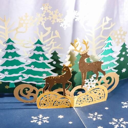 Merry Christmas Tree Elk Santa Claus 3D Pop-up Greeting Cards Christmas Post Card for Halloween Snowman New Year Day Gift