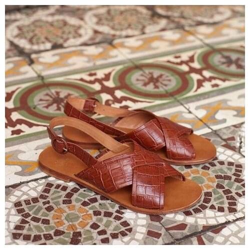 Low Sandals Woman Leather Female Shoe Large Size Buckle Breathable 2021 Summer Low-heeled Girls New Big Comfort Beige Velvet