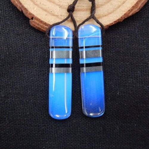 New Natural Stones Opalite Hematite Obsidian Earrings Bead,Fashion Jewelry For Women38x9x5mm7.7g