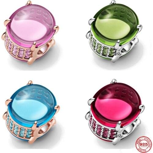 New Exquisite 925 Sterling Silver Colored Glass Pendant Bead Charm Suitable For Original Pandora Bracelet Women Jewelry Gift