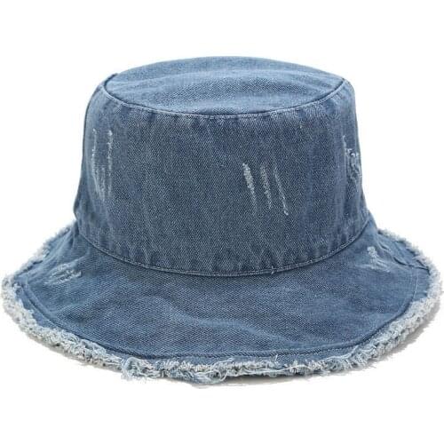 2021 New Japanese Washed Retro Ripped Cowboy Hat Female Fashion Street Raw Fisherman Hat Spring And Summer Outdoor Sun Hat