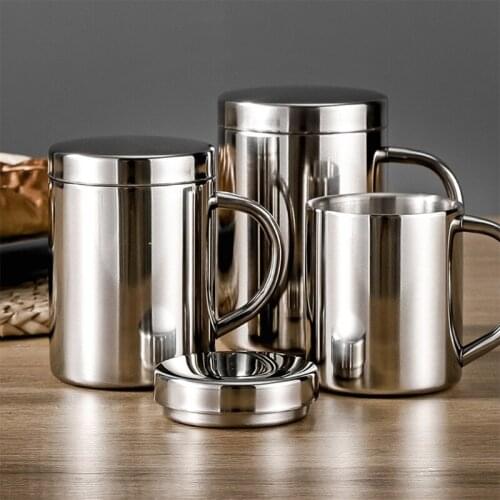 Kitchen Stainless Steel Coffee Mug Easy Grip With Lid Bar Double Wall Drinking Milk Office Large Capacity Thermal Insulated
