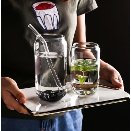 Heat Resistant Glass Cocktail Cup Brief Juice Milk Tea Coffee Mug with Straw Creative Drinkware