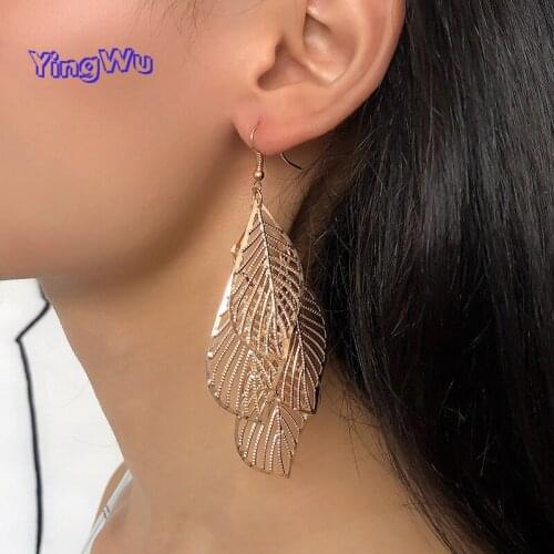 Vintage Charm Openwork Multi-layer Leaf Earrings For Women Gold Color Metal Simple Dangle Earrings Statement Boho Jewelry