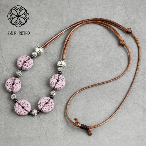 Volcanic Lava Stone Bead Womens Neck Choker Adjustable Jewelry Necklace Woman Rope Chain Suspension Decoration Accessories 2021