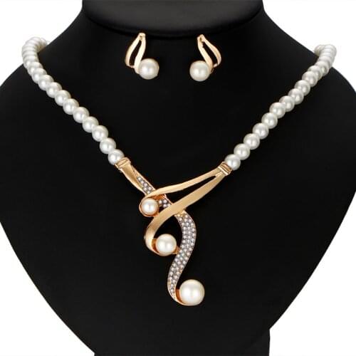 Women Necklace Imitation Pearl Wedding Necklace Earring Sets Bridal Jewelry Sets for Women Elegant Party Gift Fashion Costume