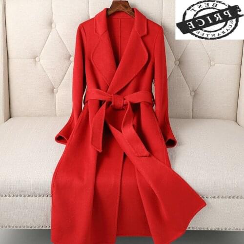 Wool 2021 Winter Coat with Belt Korean Style Long Cashmere Coat Women Autumn Ladies Womens Coats Clothes Manteau Femme