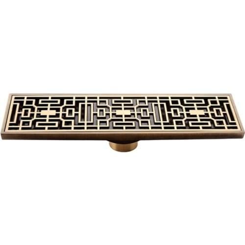1pc High Quality Large Displacement Brass Antique Rectangular 8*30CM Bathroom Sniffing Floor Drain