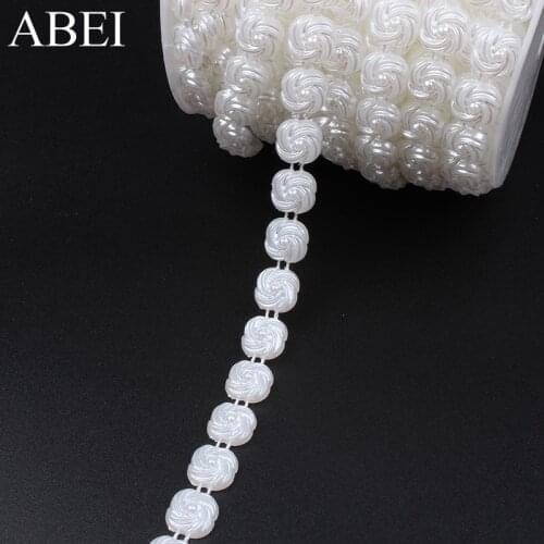 1cm 2yards Plastic Rose Flower String Ribbon for Wedding Party Evening Decoration Beaded Lace Trims Handmade Clothes Accessories