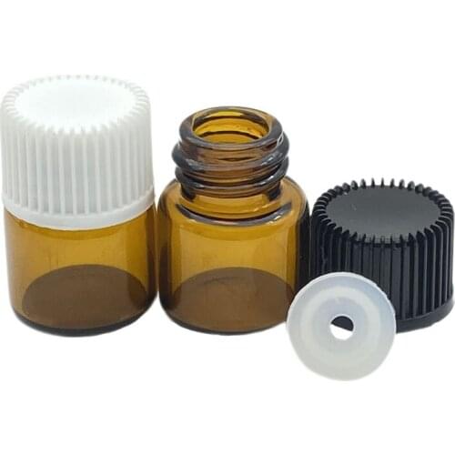 10pcs 1/4 Dram 1ml Small Amber Glass Vials with Orifice Reducer and Cap Small Essential Oil Bottle