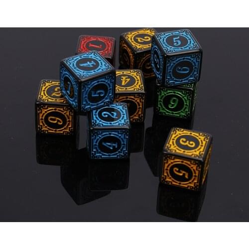 10pcs/pack Acrylic Carved Pattern Dice 6-sides Accessories Colorful Dice Digital Game Dice