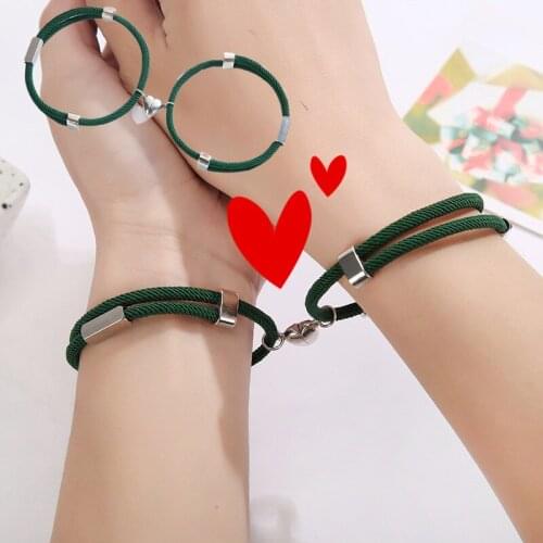 2Pcs Couple Bracelet Love Friendship Rope Braided Distance Magnetic Bracelets Paired Jewelry Lover Women Men Charm Bracelet Gift