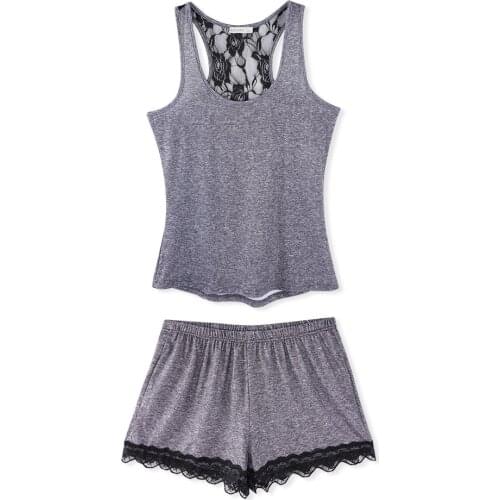 Solid Fashion Casual Sleeveless Tank Tops Hot Shorts Sleepwear Pajamas Sets For Women Loose Night Lace Splice 2pcs Home Clothes