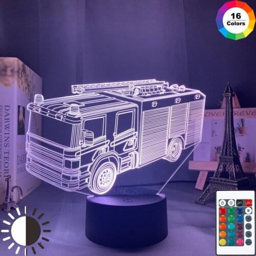 3d Illusion Acrylic Fire Truck Baby Night Light for Bedroom Decor Light Drop Shipping Nightlight Fire Fighting Car Table Lamp