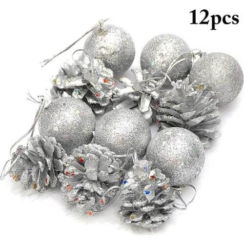 72Pcs Gold Silver Pine Cone Ball Mix Decor Kit Christmas Hanging Ornament Pinecone Christmas Ball Hanging Decor For Xmas Tree