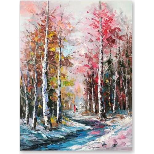 Abstract Texture Birch Trees Picture 100% Hand-painted Knife Forest Scenery Oil Painting Wall Decor Art Modern Design Showpieces