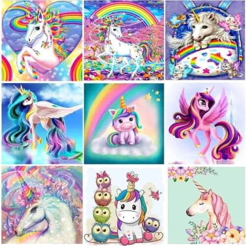 5D Diy Unicorn Diamond Painting Full Square Round Drill Cartoon Magic Unicorn Rhinestones Cross Stitch Home Decor Kids Gift