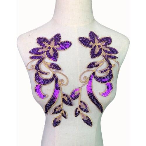 Purple Flower Sequin Embroidered Mesh Fabric Trims Appliques For Clothing Collar Sew On Patches For Dress DIY Decoration