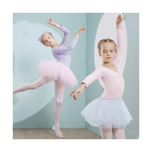 Combed Cotton Ballet Dress Dance Dress Tutu Ballet for Girls Kids Children High Quality Ballerina Long Sleeves Tulle Dance