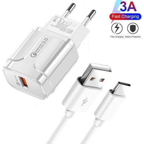 Mobile Phone Fast Charger For Samsung S20 FE S10 S9 S8 Plus Lite A21S A31 A51 A71 A41 A50 Type-c USB Cablel QC 3.0 USB Charger