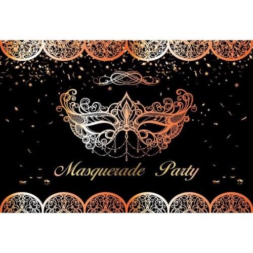 Black Background For Photography Gloden Mask With Gloden Stars Pattern And Shredded Paper Backdrop For Masquerade Party Decor