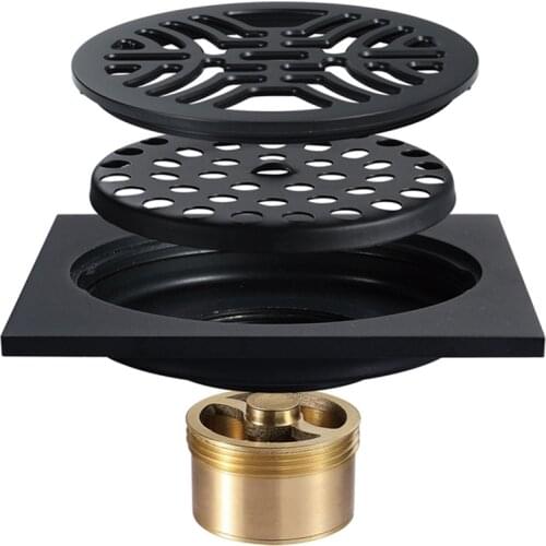 Black 100X100mm Floor Drain T-Shaped Deodorant Core Copper Deodorant Anti-Reflective Large Flow Bathroom Floor Drain