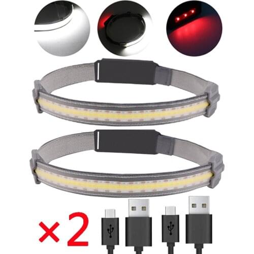 8000Lumens COB+LED Led Headlamp 2 PACK With Red Warning Light Built-in Battery Portable Headlight Strong Light Head Torch