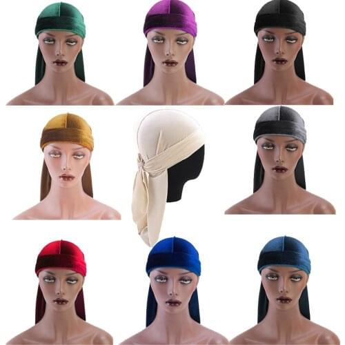 Breathable Mens Womens Solid Velvet Bandana Hat Turban Cap Durag Headwear for Hair Loss Cover