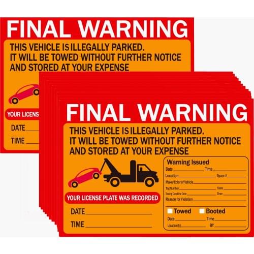 Parking Violation Stickers for Cars - 50pcs/5.5X 7.5inch Vehicle is Illegally Parked Tow Stickers - Fluorescent Stickers Yellow