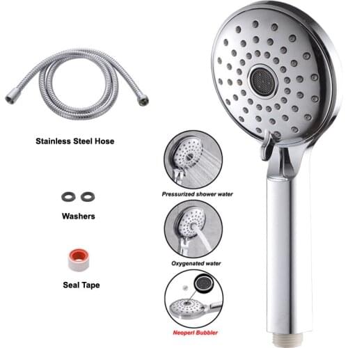 Pressurized, large amount of water, multi-function, handheld shower nozzle hose, silver and matte black