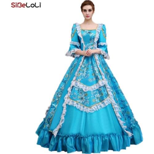 Blue Ballet European Court Show Serve Woman Full Dress Dinner Imperial Stage Dance Blue Dress